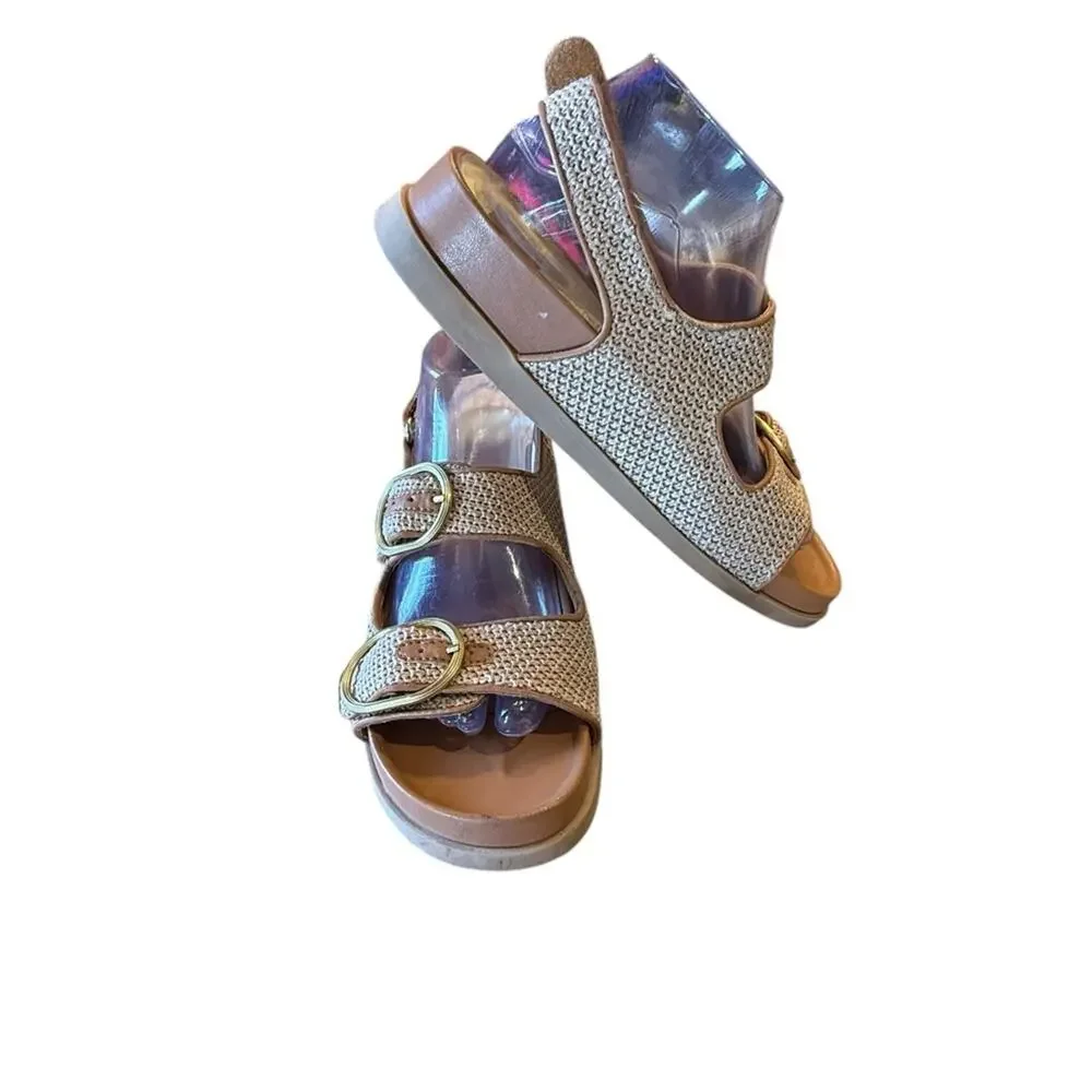 Dolce Vita Women’s 8.5 Brown Leather and Raffia Grip Closure Sandals